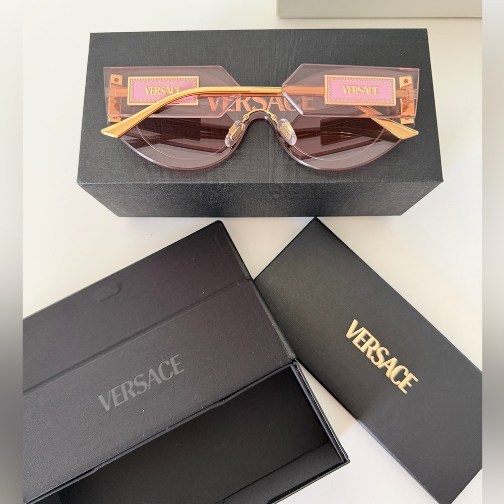 VERSACE DAMIER PLAQUE 2276 Pink Rimless Sunglass New - Picture 3 of 13